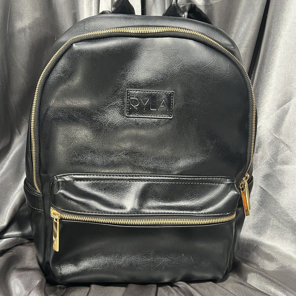 Ryla Ready Diaper Bag Black Gold Hardware Insulated Bottle Backpack‎ Minimalist